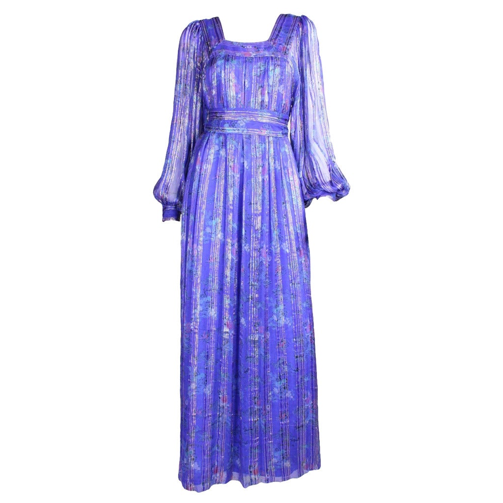 1970's Raksha Silk Chiffon Maxi Dress