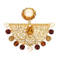 Vintage Dominique Aurientis Gold-Toned Filigree Brooch