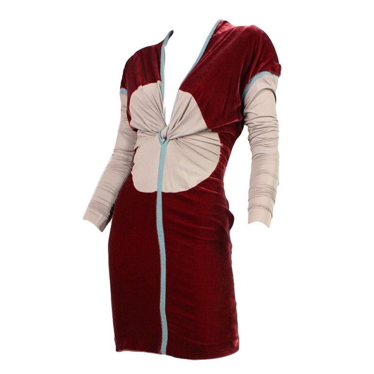 Jean Paul Gaultier Velvet Dress with Plunging Neckline For Sale