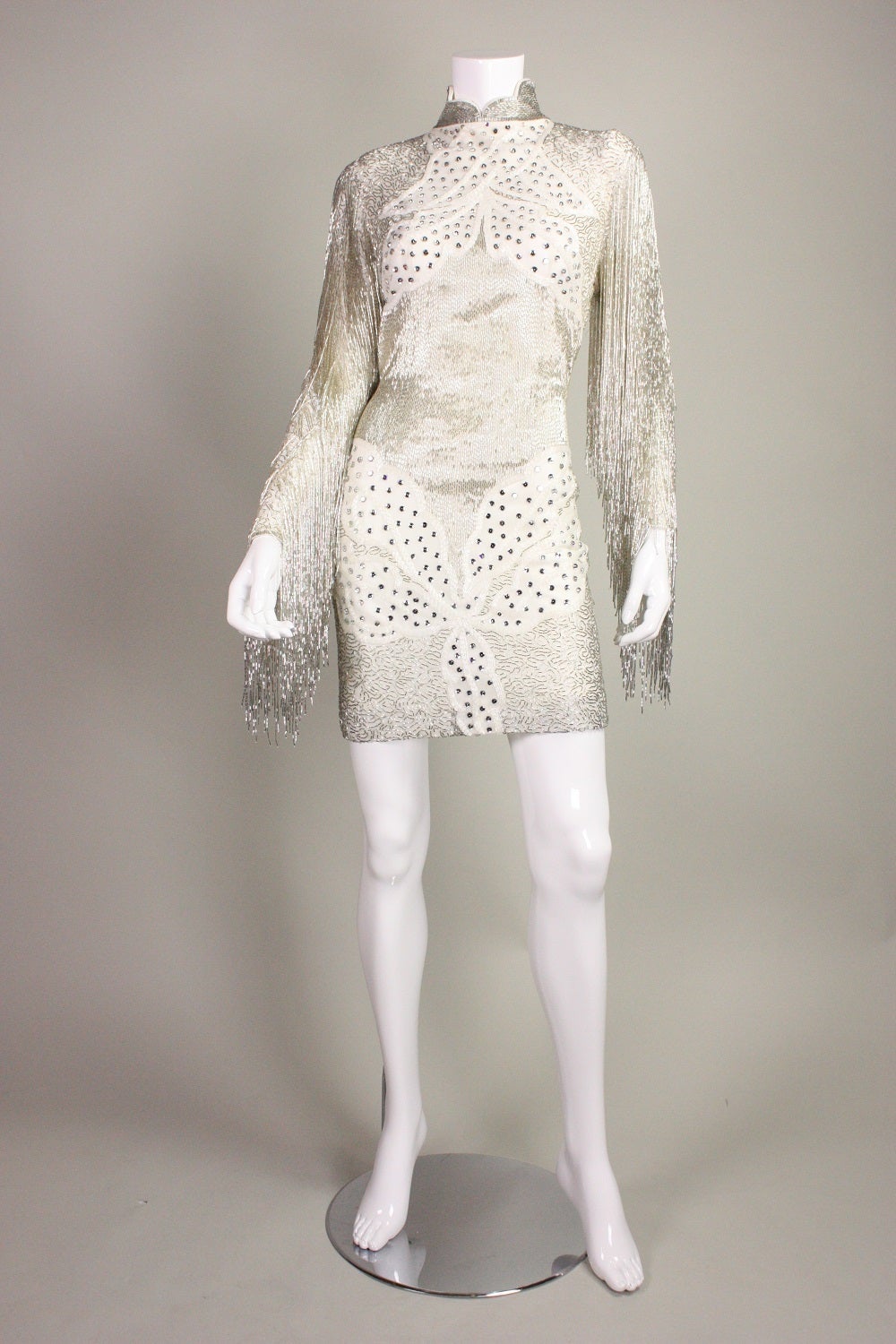 1990's Fred Hayman Cocktail Dress with Beaded Fringe