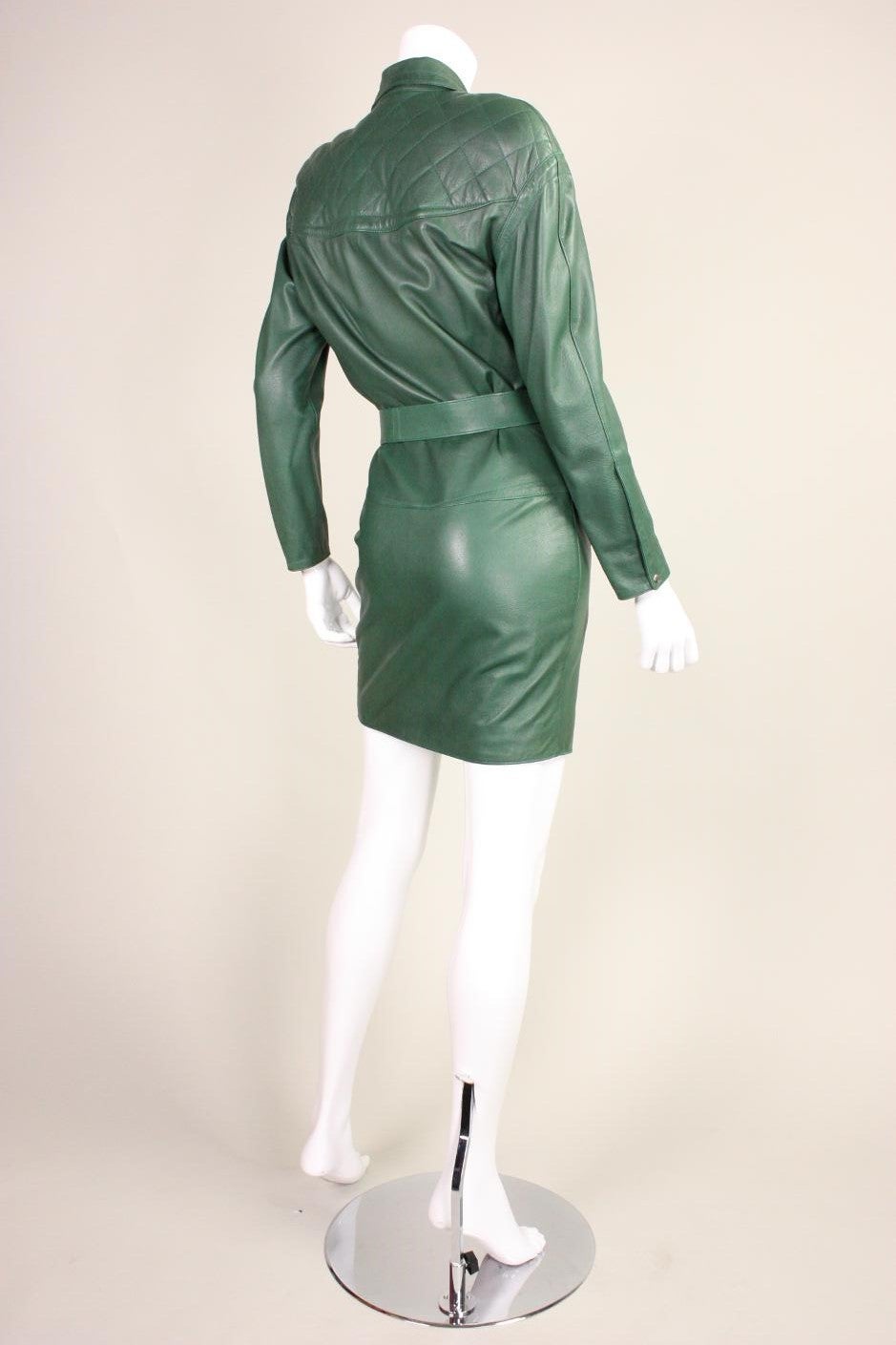 Thierry Mugler Green Leather Mini Dress In Excellent Condition In Los Angeles, CA