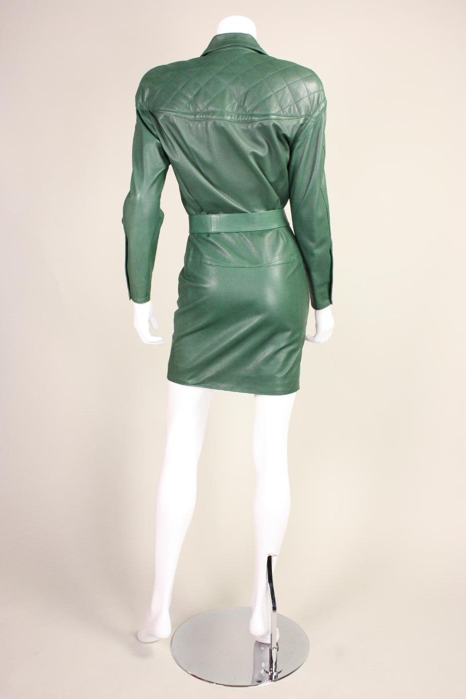Women's Thierry Mugler Green Leather Mini Dress
