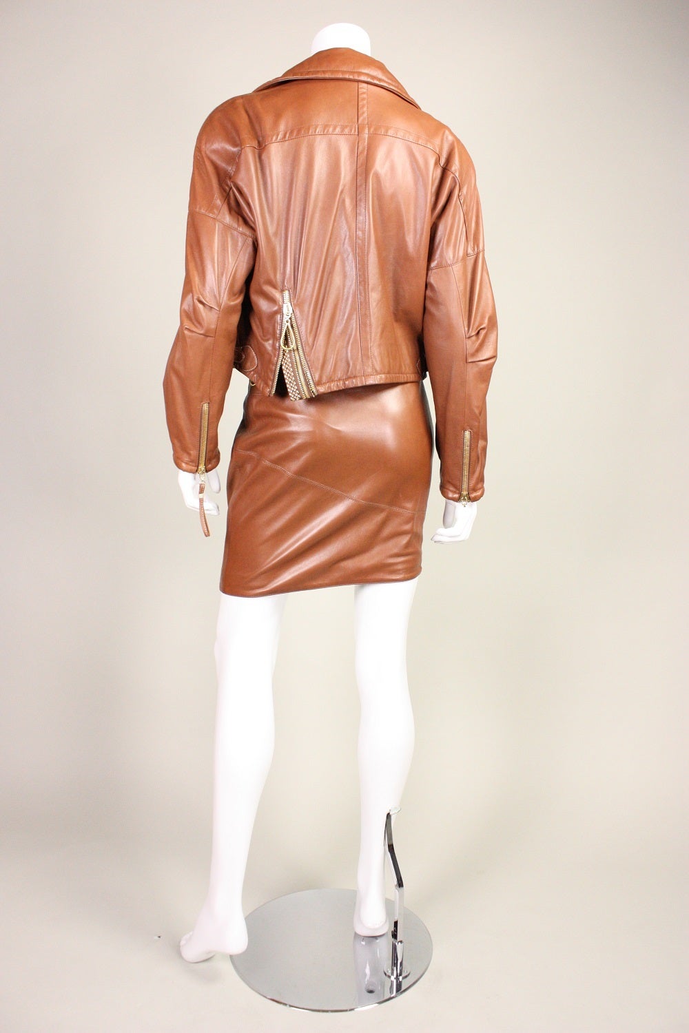 Gianfranco Ferre Leather Suit with Hardware Detail In Excellent Condition For Sale In Los Angeles, CA