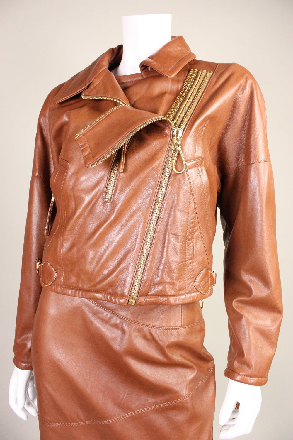 Gianfranco Ferre Leather Suit with Hardware Detail For Sale 1
