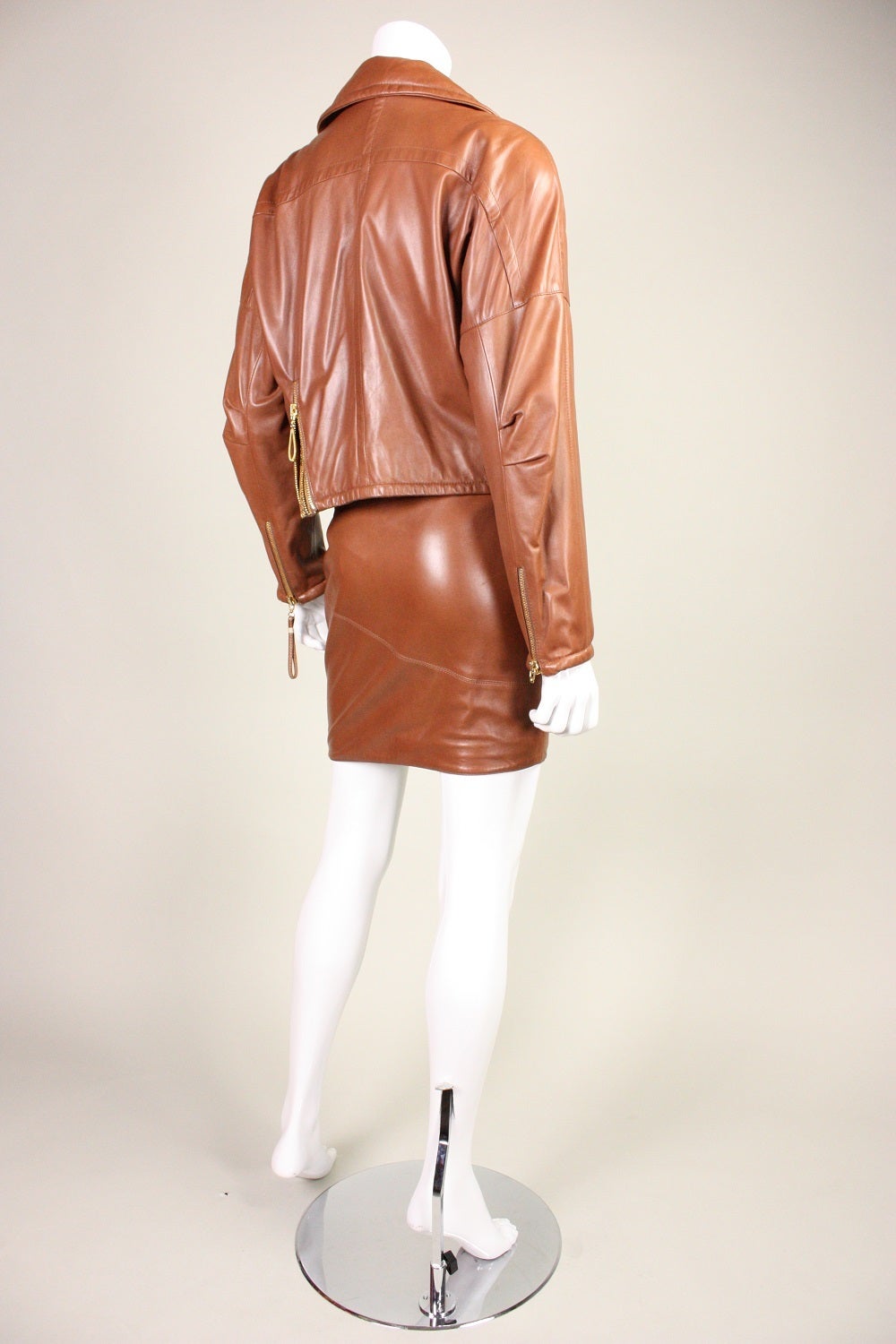 Brown Gianfranco Ferre Leather Suit with Hardware Detail For Sale