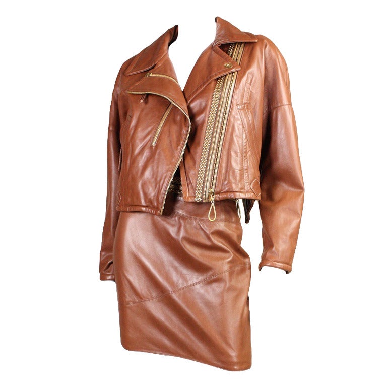 Gianfranco Ferre Leather Suit with Hardware Detail For Sale