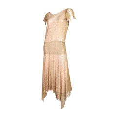 1920's Metallic Gold Lace Party Dress