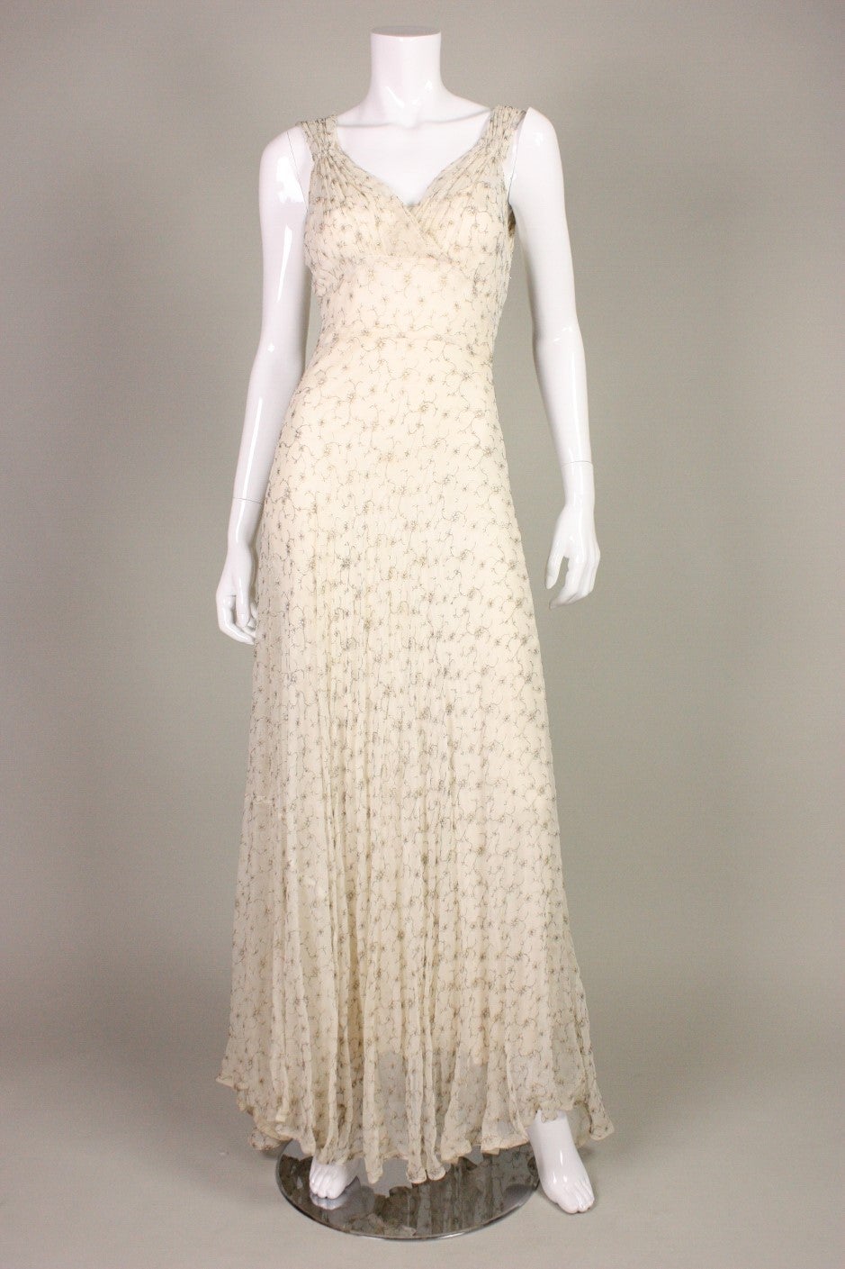 1930's Gold Embroidered Chiffon Gown For Sale at 1stdibs