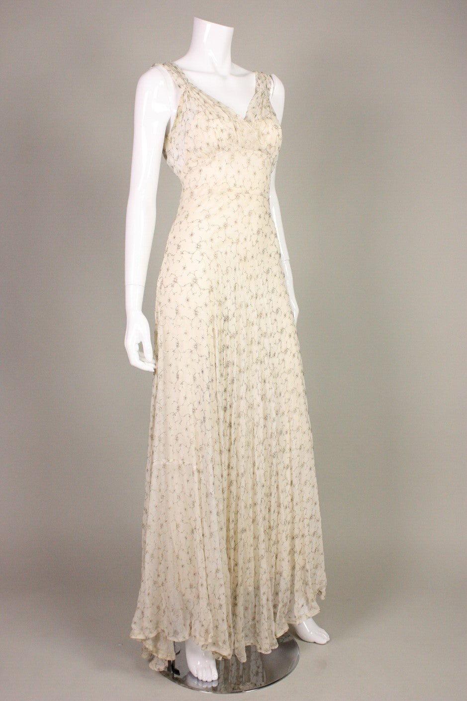 Gold Embroidered Chiffon Gown, 1930s  In Excellent Condition For Sale In Los Angeles, CA