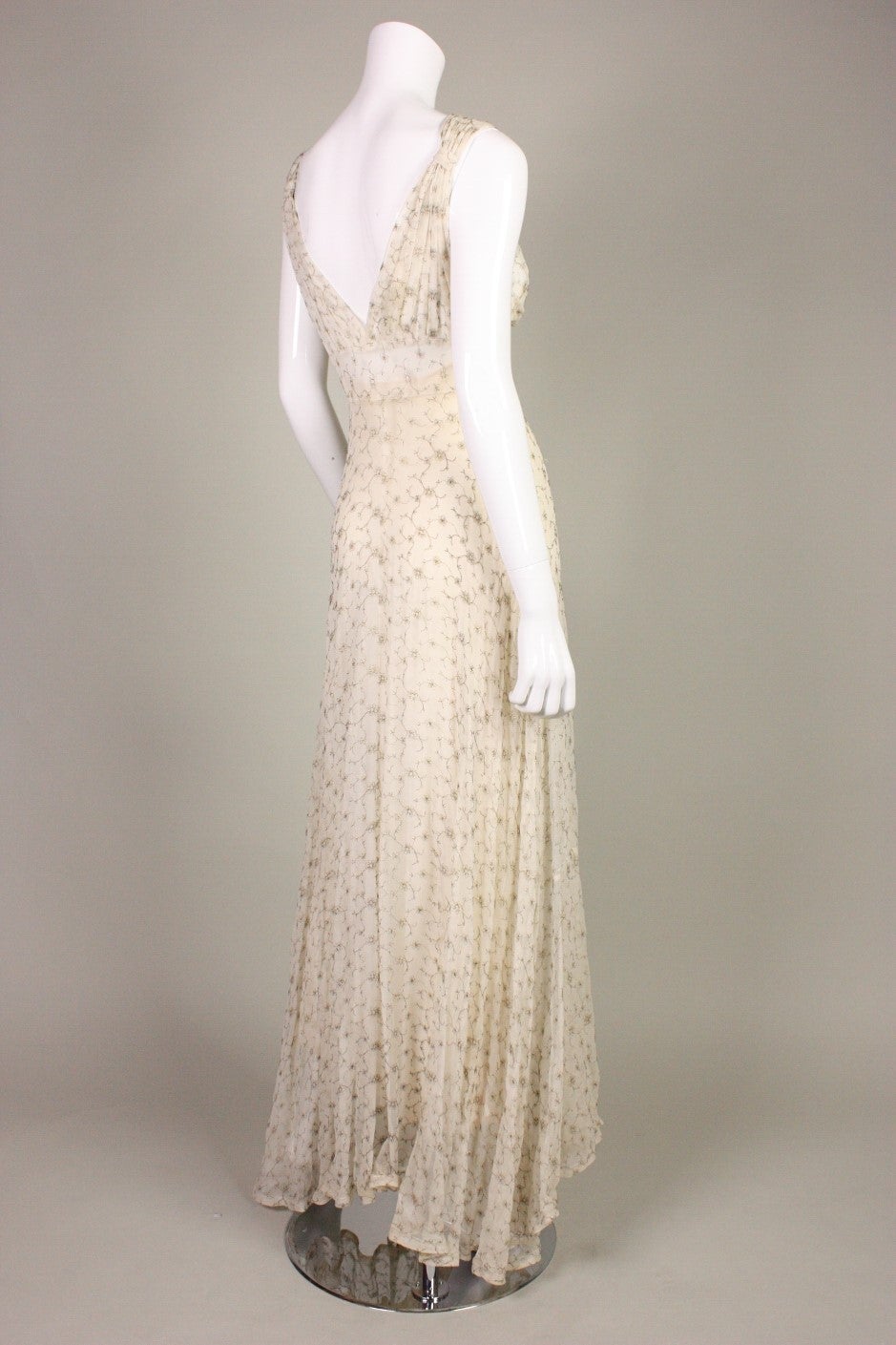 Women's Gold Embroidered Chiffon Gown, 1930s  For Sale