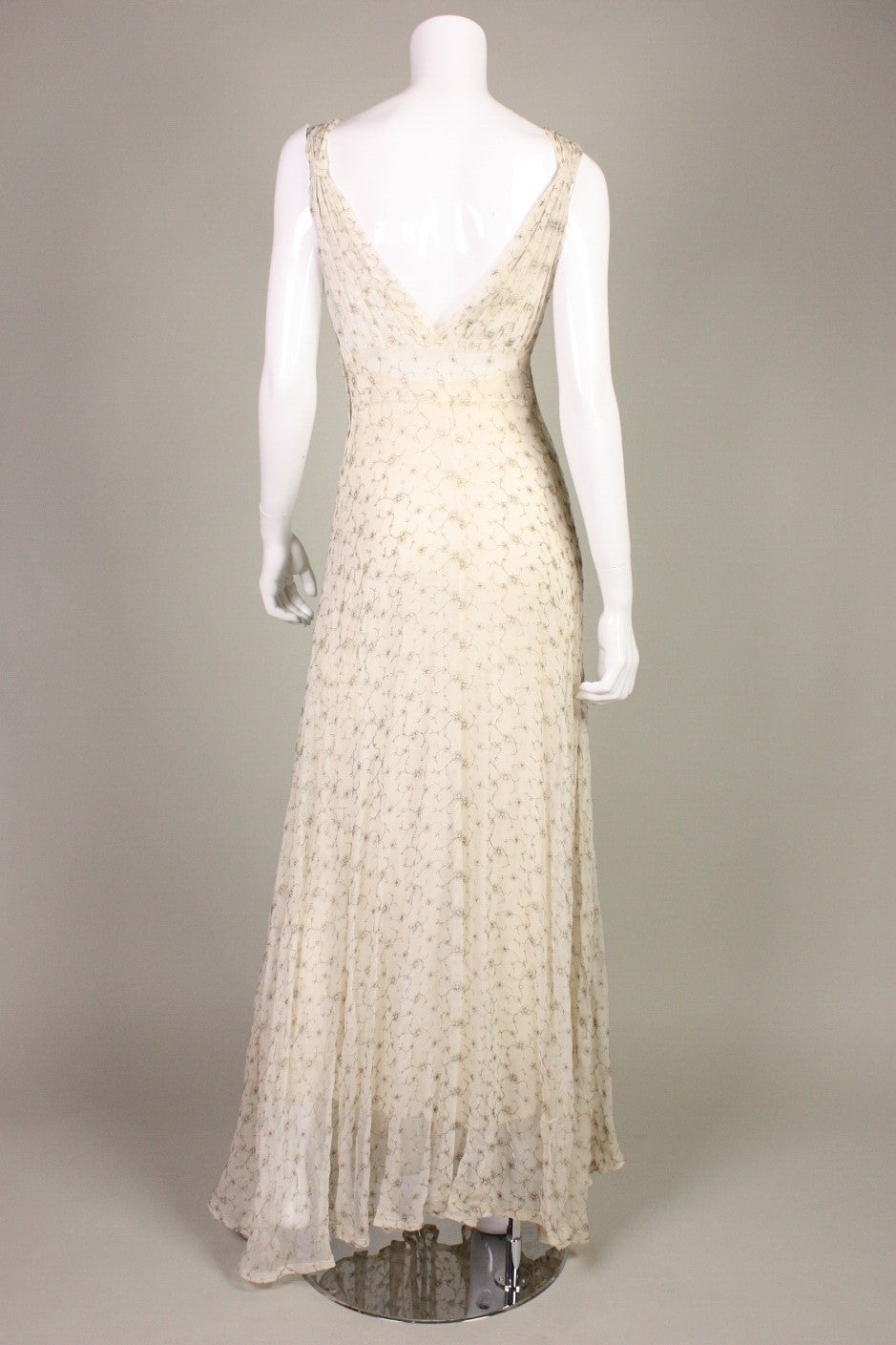 Gold Embroidered Chiffon Gown, 1930s  For Sale 1