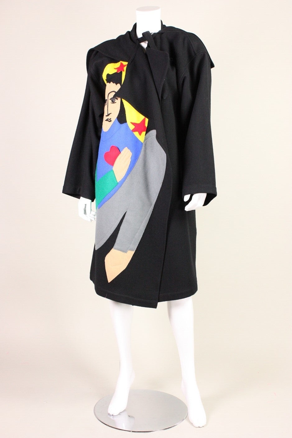 Jean-Charles de Castelbajac Wool Coat with Appliqued Figure In Excellent Condition In Los Angeles, CA