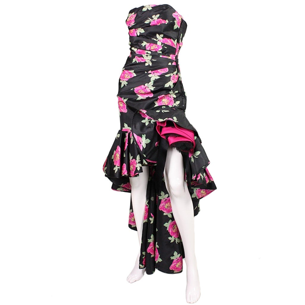 Emanuel Ungaro Floral Evening Dress, 1980s  For Sale