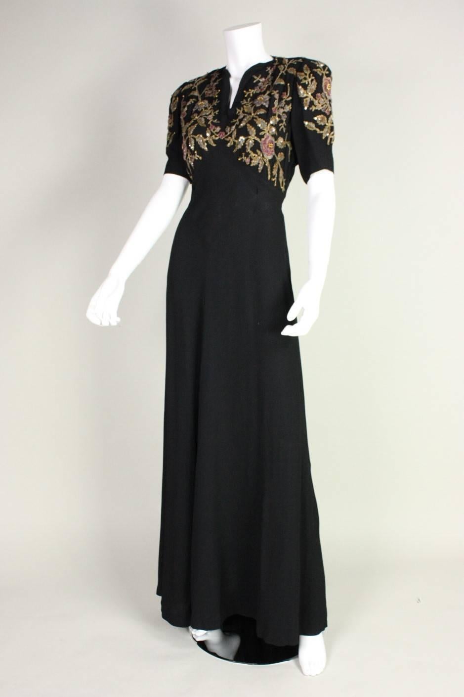 1940's Crepe Gown with Beaded Bodice 1