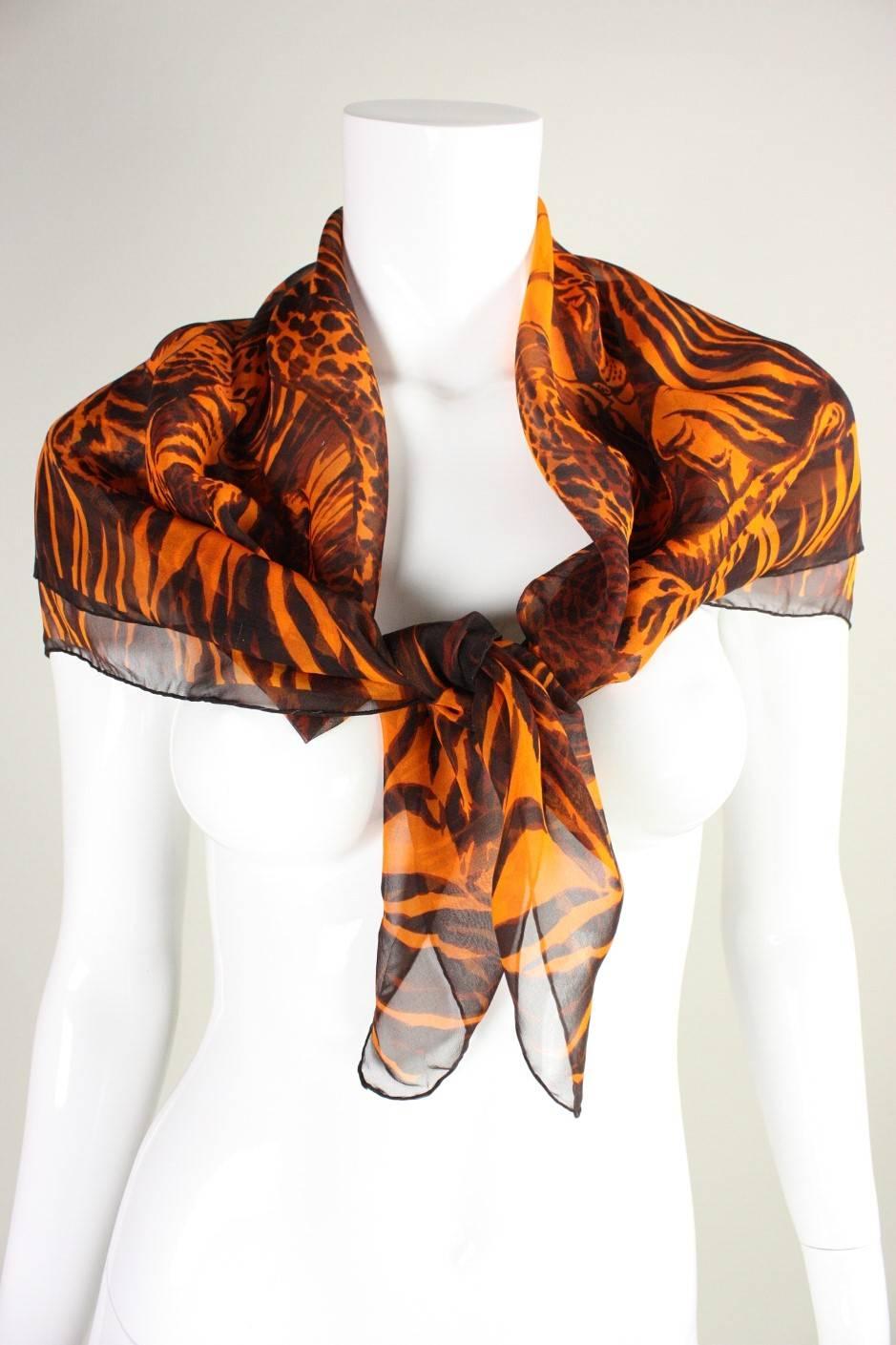 Yves Saint Laurent Chiffon Scarf with Leopard Print In Excellent Condition For Sale In Los Angeles, CA