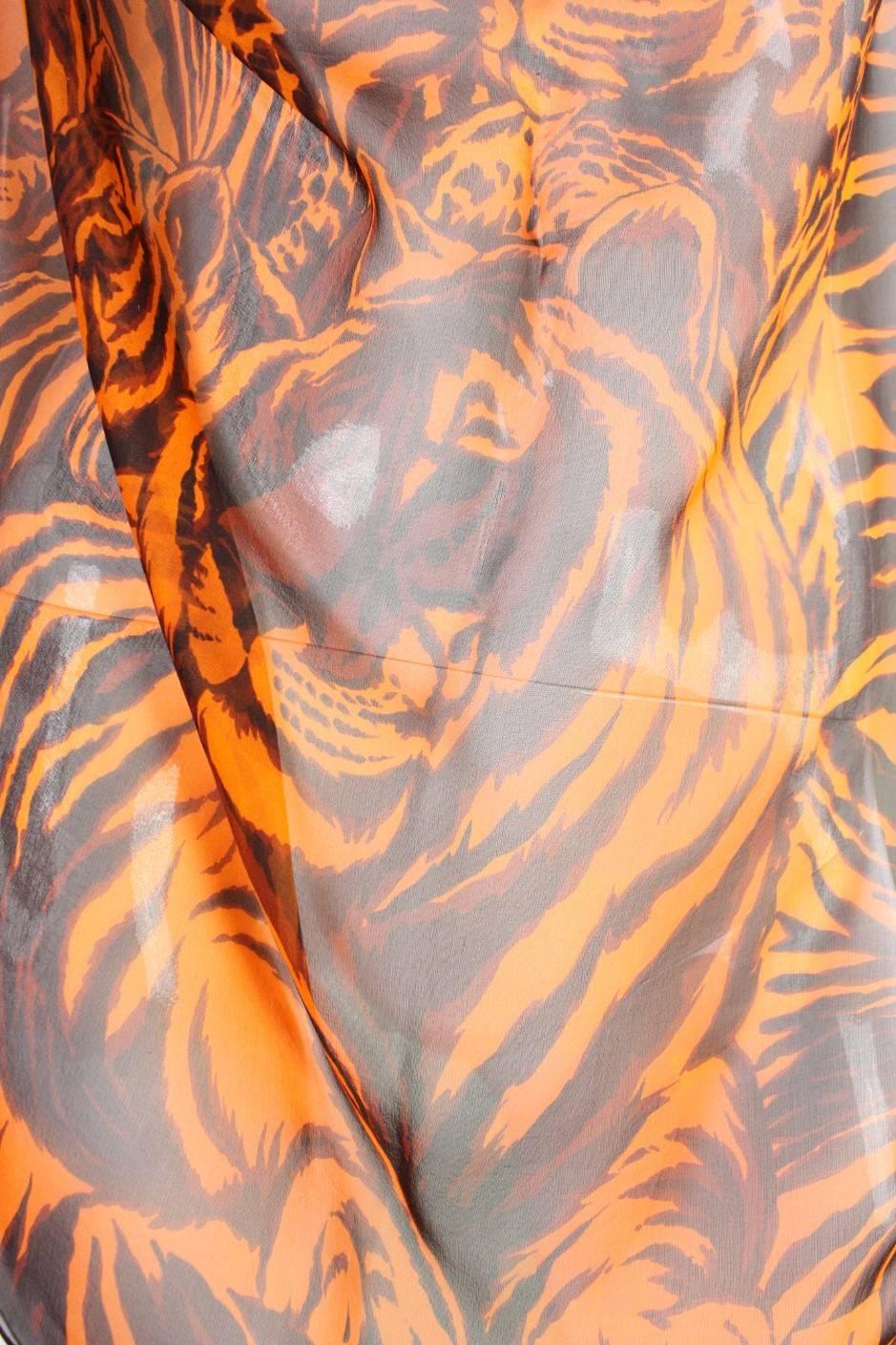 Brown Yves Saint Laurent Chiffon Scarf with Leopard Print For Sale