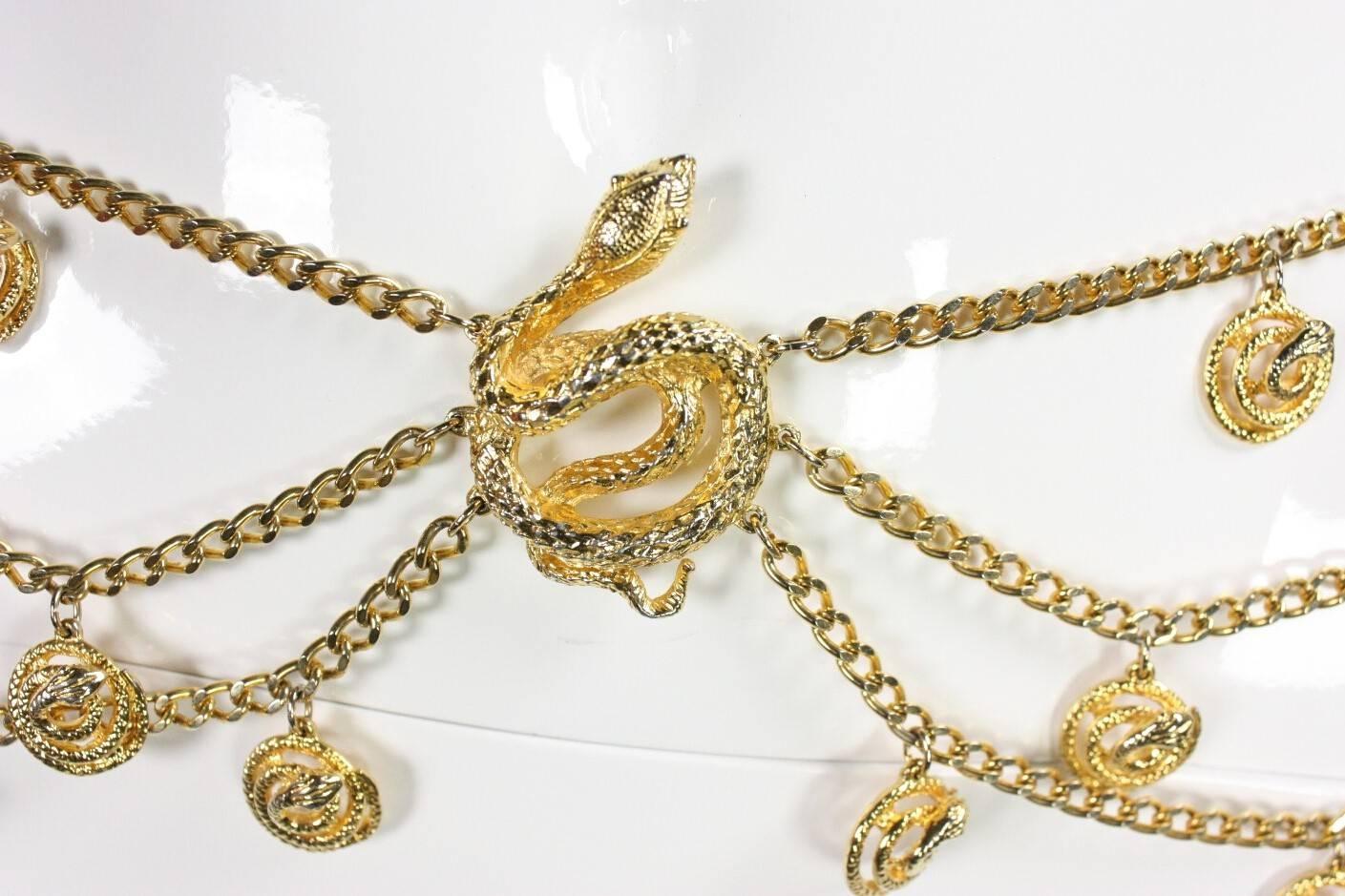 Beige Gold-Toned Vintage Snake Chain Belt For Sale
