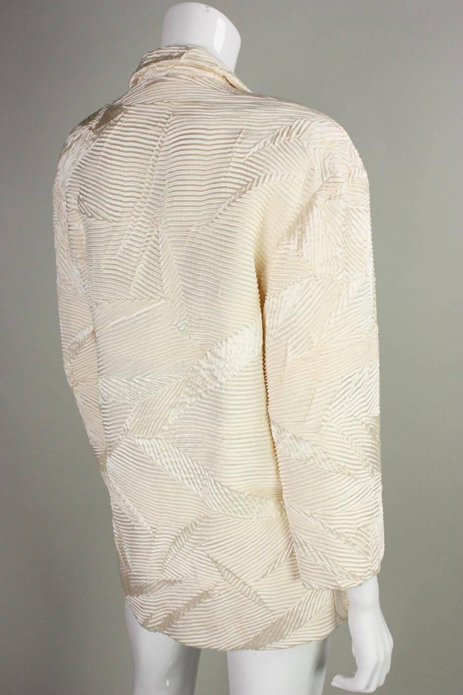Beige 1980's Galanos Textured Silk Jacket