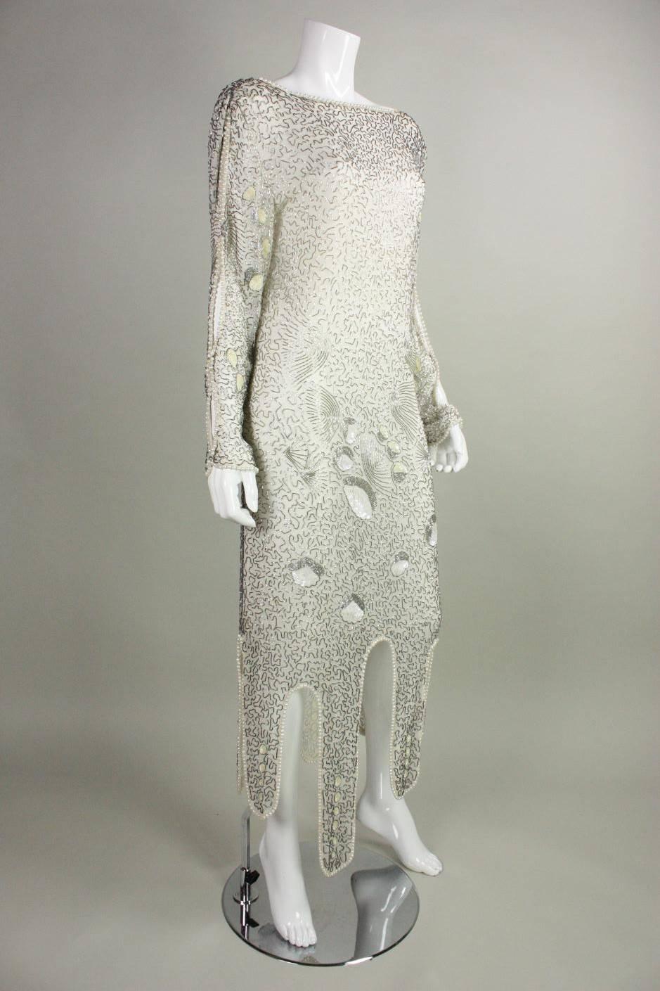 Gray 1980's Allover Beaded Dress with Cowl Back