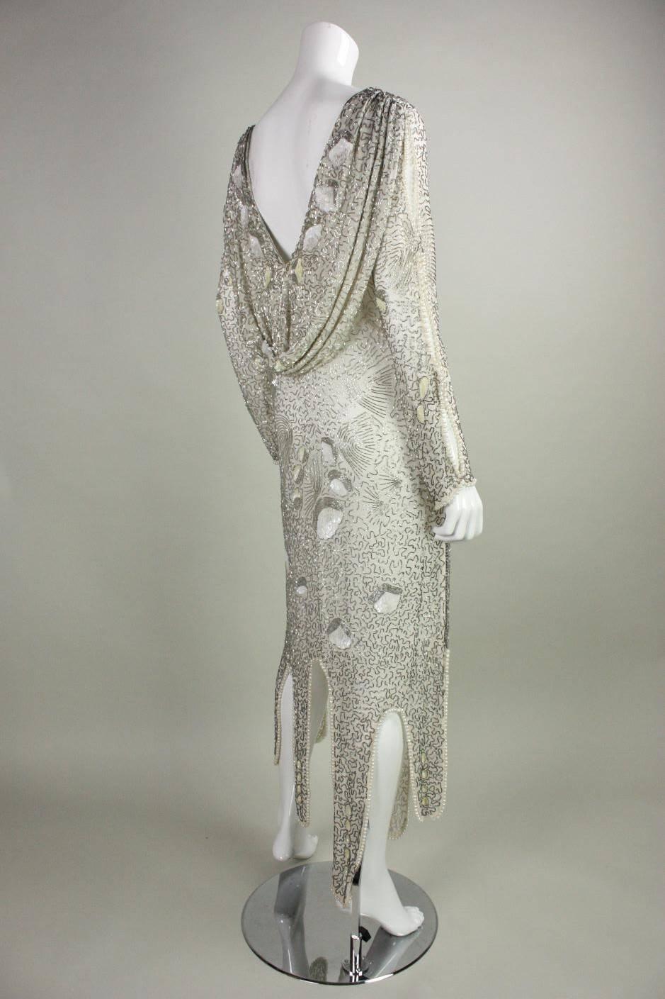 1980's Allover Beaded Dress with Cowl Back In Excellent Condition In Los Angeles, CA