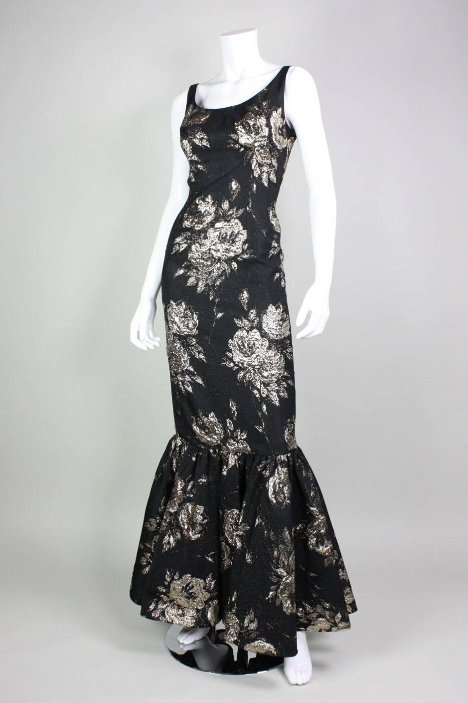 1950s Maxwell Shieff Brocade Fishtail Gown and Wrap 1