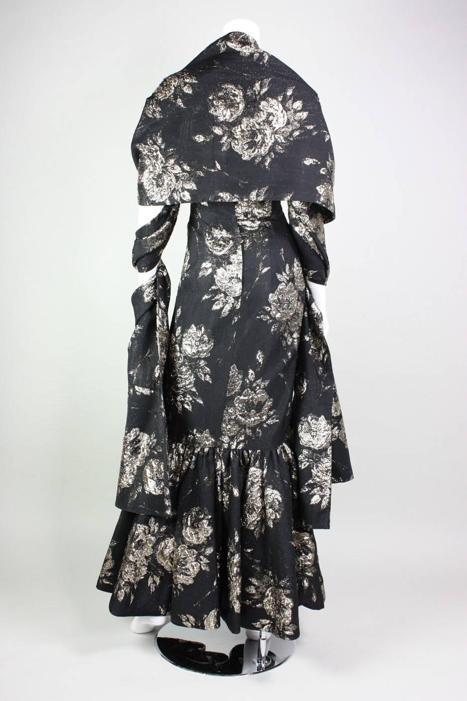 Women's 1950s Maxwell Shieff Brocade Fishtail Gown and Wrap