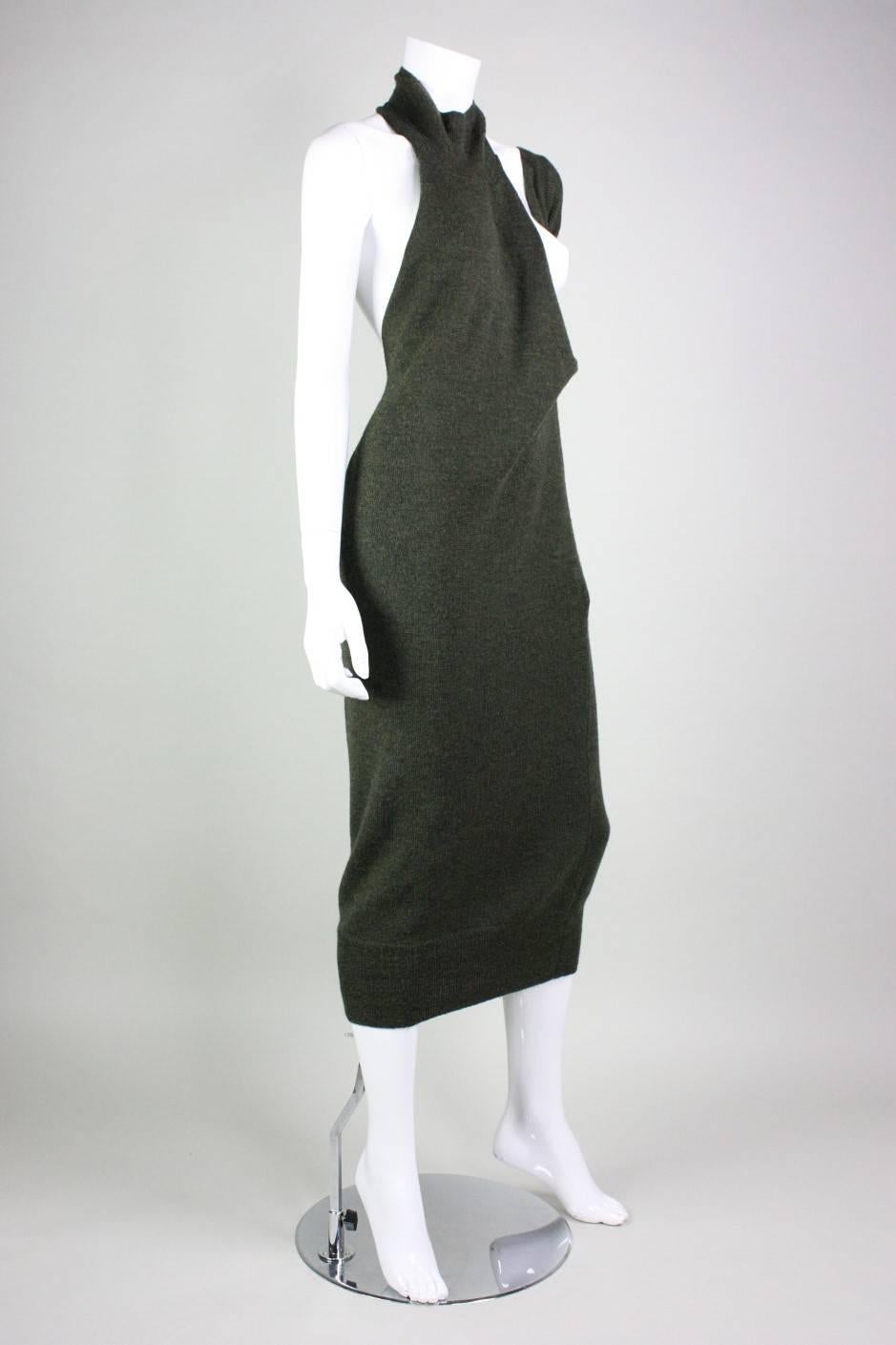 Black Yohji Yamamoto Asymmetrical Wool Knit Dress For Sale