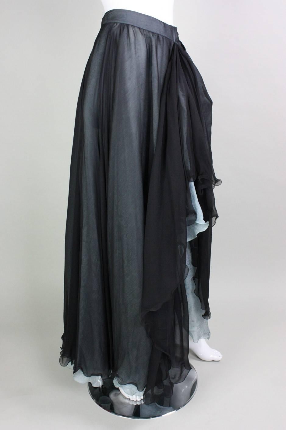 Black Giorgio Armani Double-Layered Silk Full Skirt