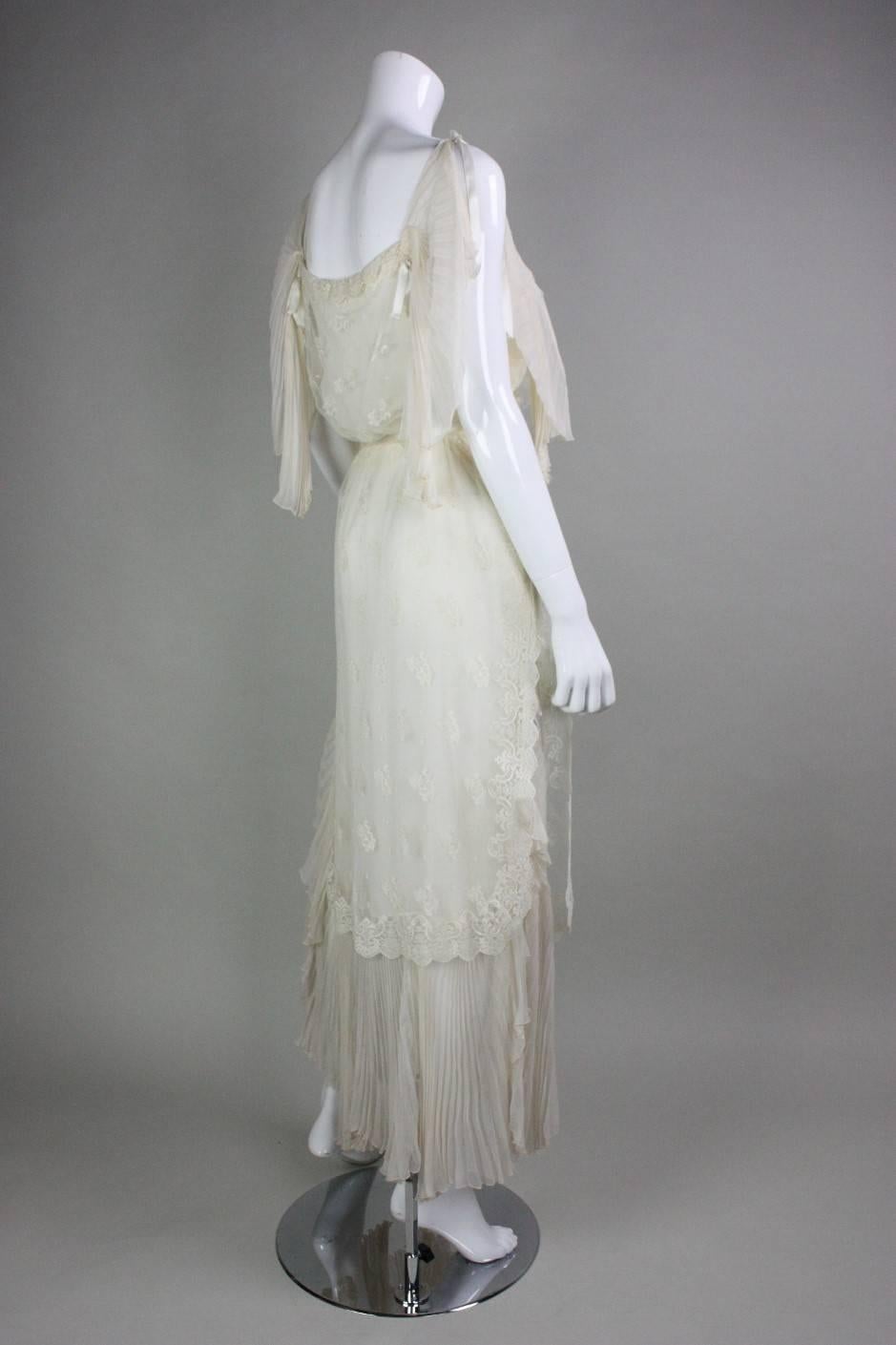 Tan Giudicelli Ethereal Silk & Lace Gown In Excellent Condition For Sale In Los Angeles, CA