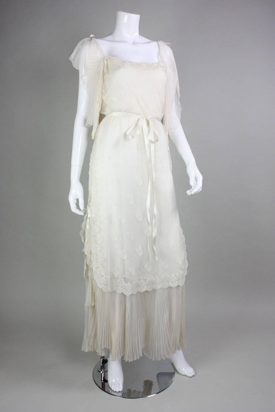Gray Tan Giudicelli Ethereal Silk & Lace Gown For Sale