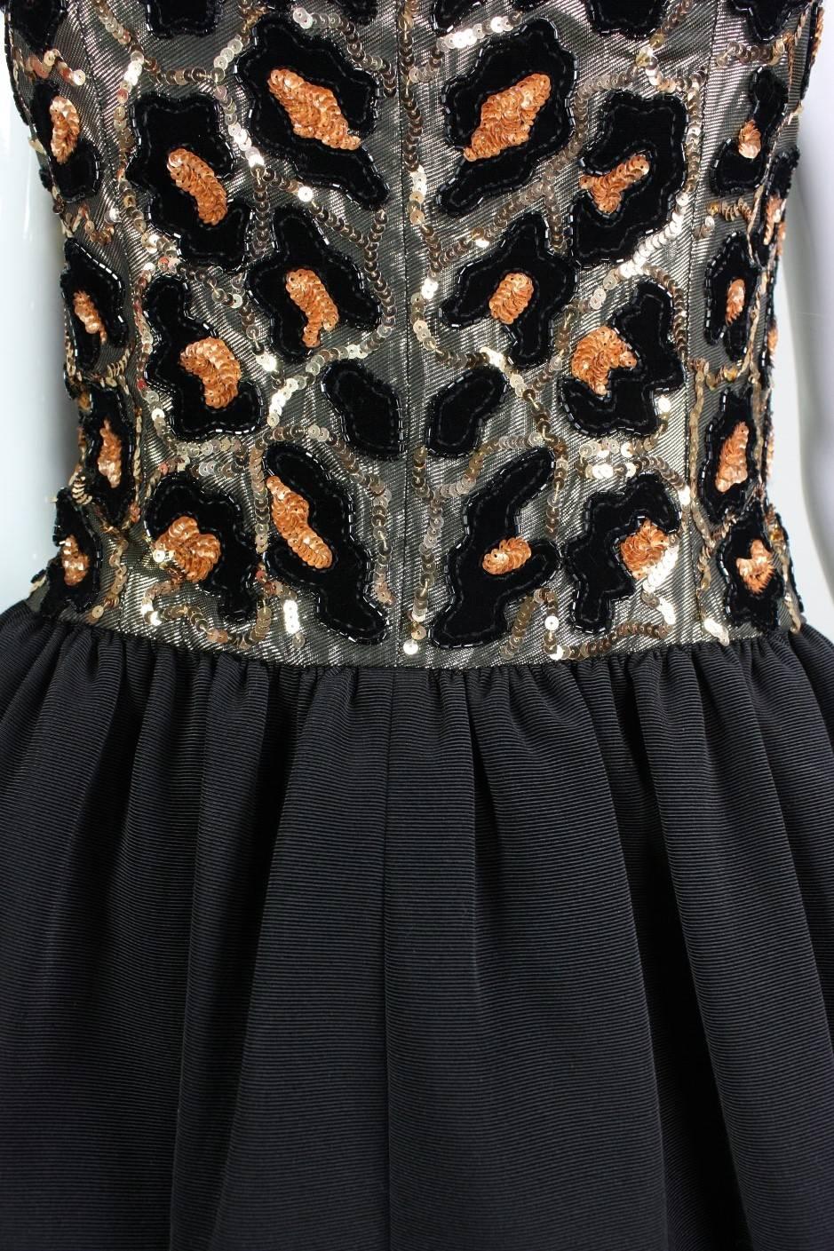 1980's Christian Dior Leopard Printed Sequined Cocktail Dress For Sale 2