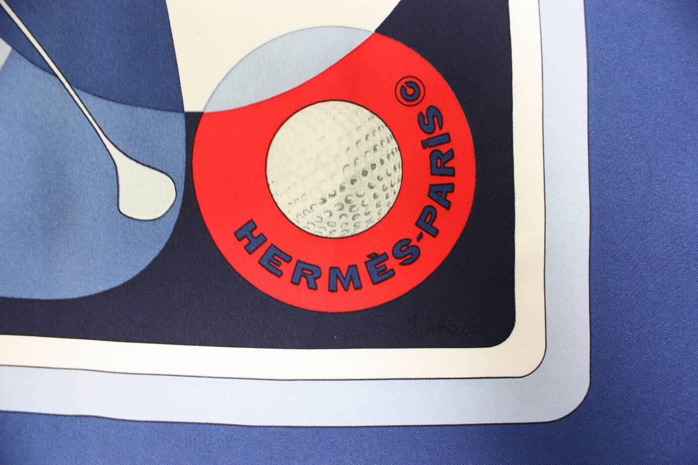 Hermes Golf Silk Twill Scarf In Excellent Condition In Los Angeles, CA