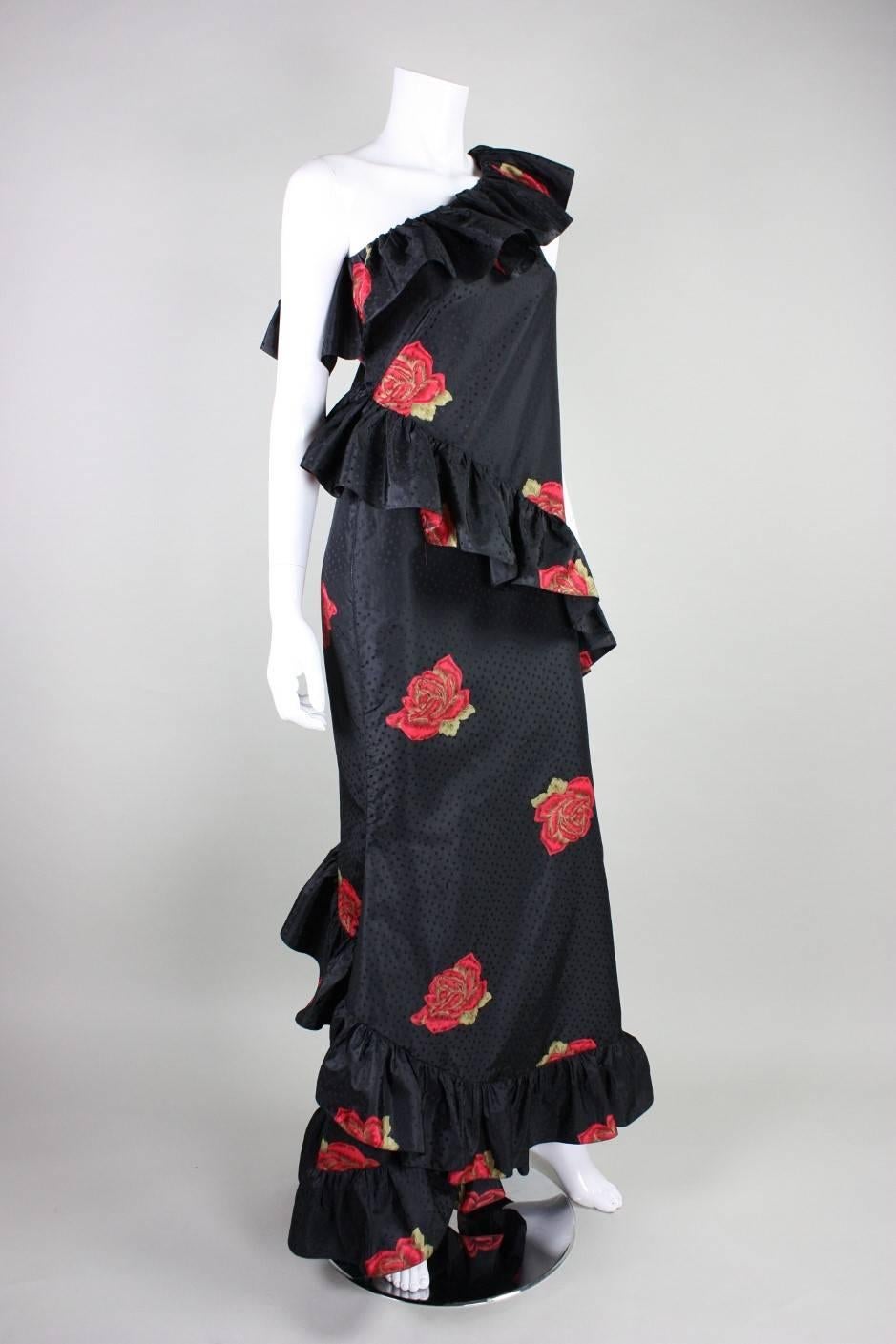 Vintage Silk Gown with Ruffled Detailing In Excellent Condition In Los Angeles, CA
