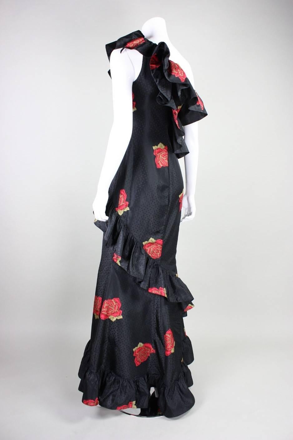 Vintage Silk Gown with Ruffled Detailing 1