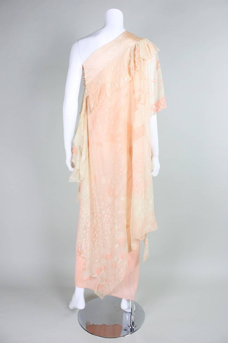 1970's Zandra Rhodes One-Shouldered Gown 2