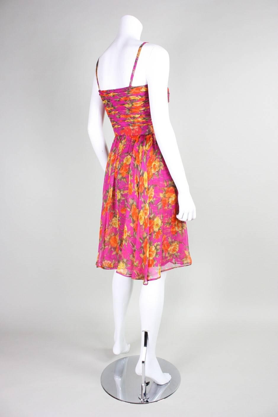 Women's 1990's Valentino Floral Printed Silk Chiffon Cocktail Dress For Sale