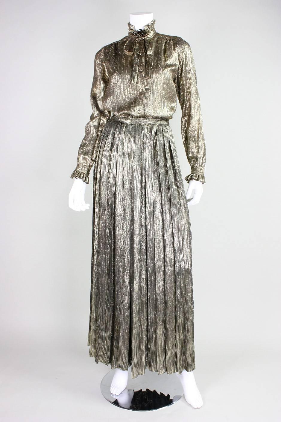 Gray 1970's Adolfo Gold Palazzo Pants Ensemble