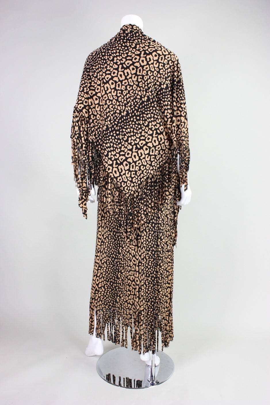 1970's Loris Azzaro Leopard-Printed Jersey Gown with Beaded Lattice Back 2