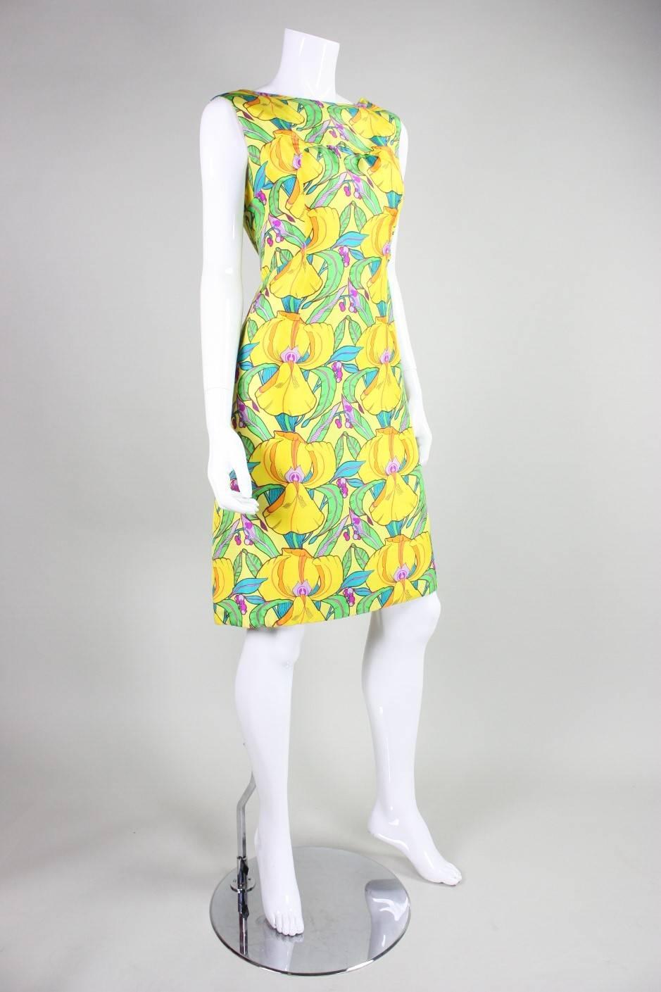 Green 1960's La Mendola Yellow Silk Day Dress For Sale