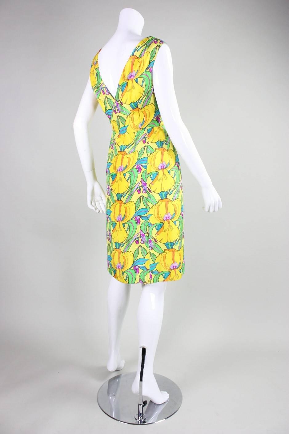1960's La Mendola Yellow Silk Day Dress In Excellent Condition For Sale In Los Angeles, CA