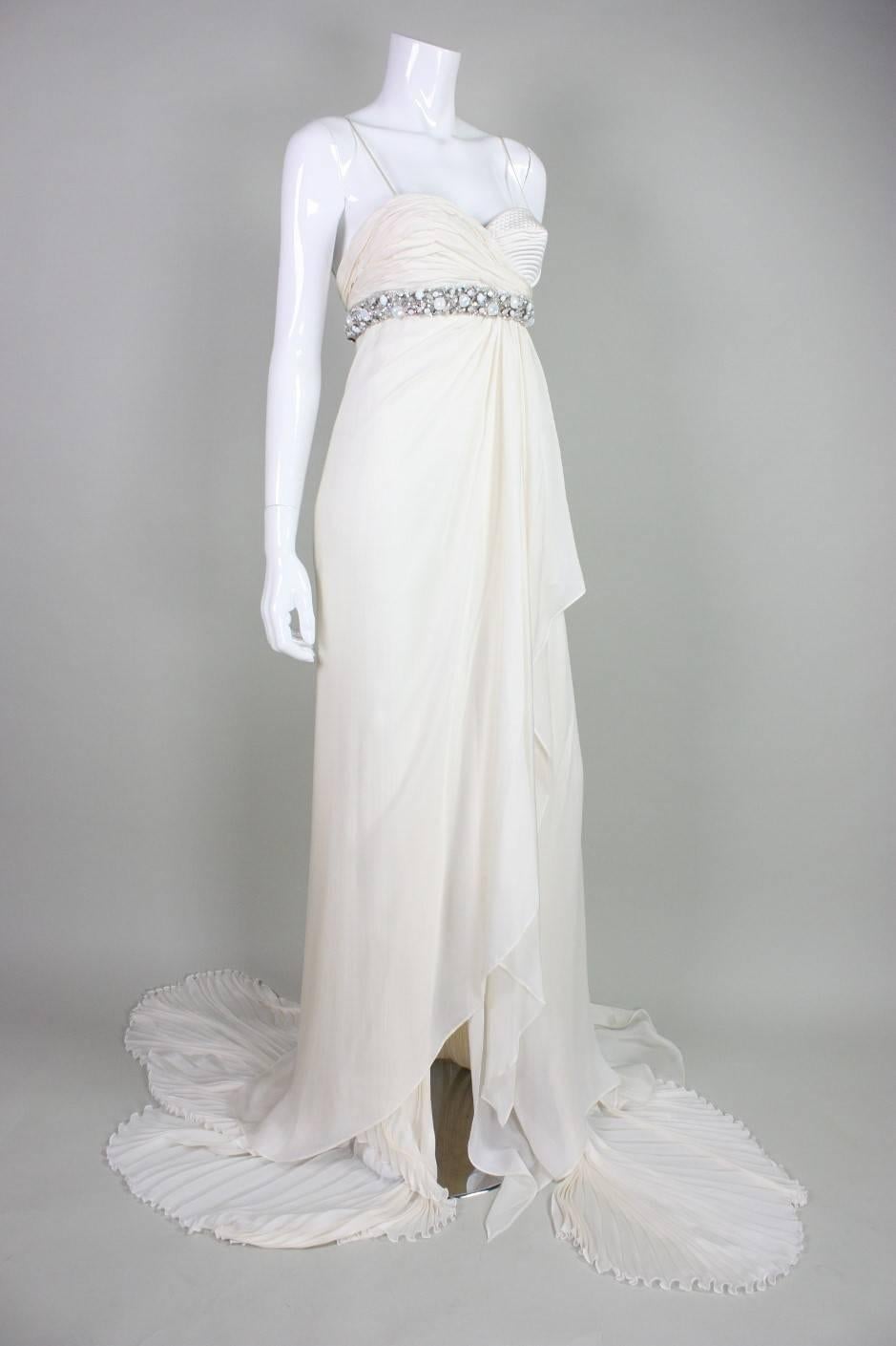 Gray Roberto Cavalli Chiffon Goddess Gown For Sale
