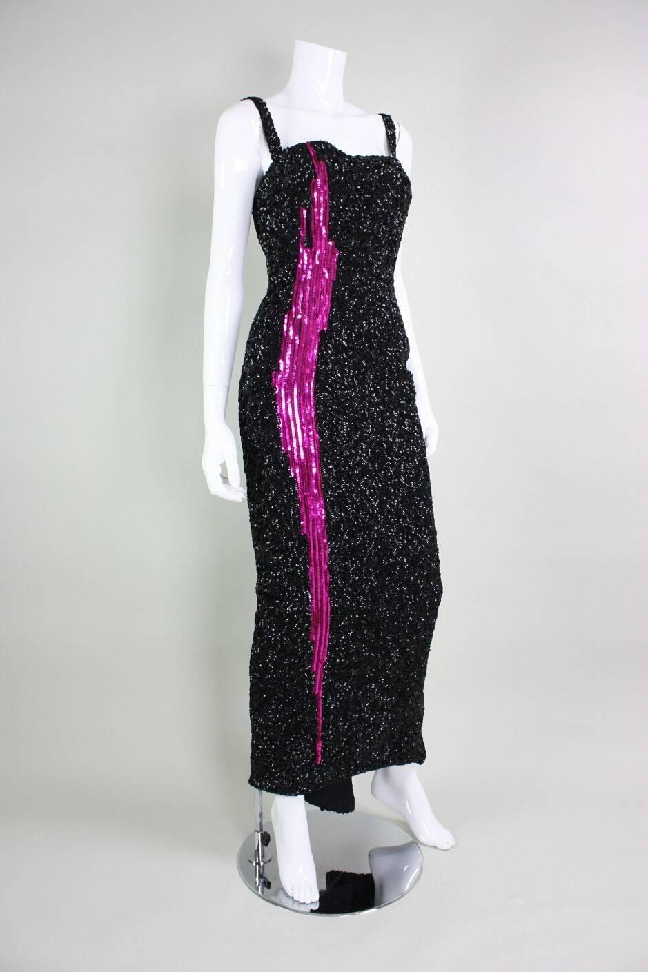 1950s Mr. Blackwell Black Sequined Bombshell Gown In Excellent Condition For Sale In Los Angeles, CA