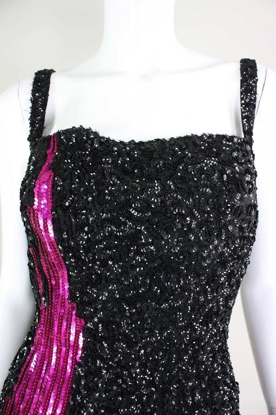 1950s Mr. Blackwell Black Sequined Bombshell Gown For Sale 2
