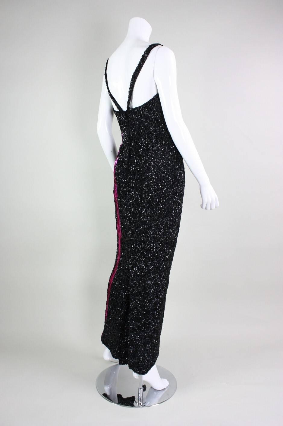 Women's 1950s Mr. Blackwell Black Sequined Bombshell Gown For Sale
