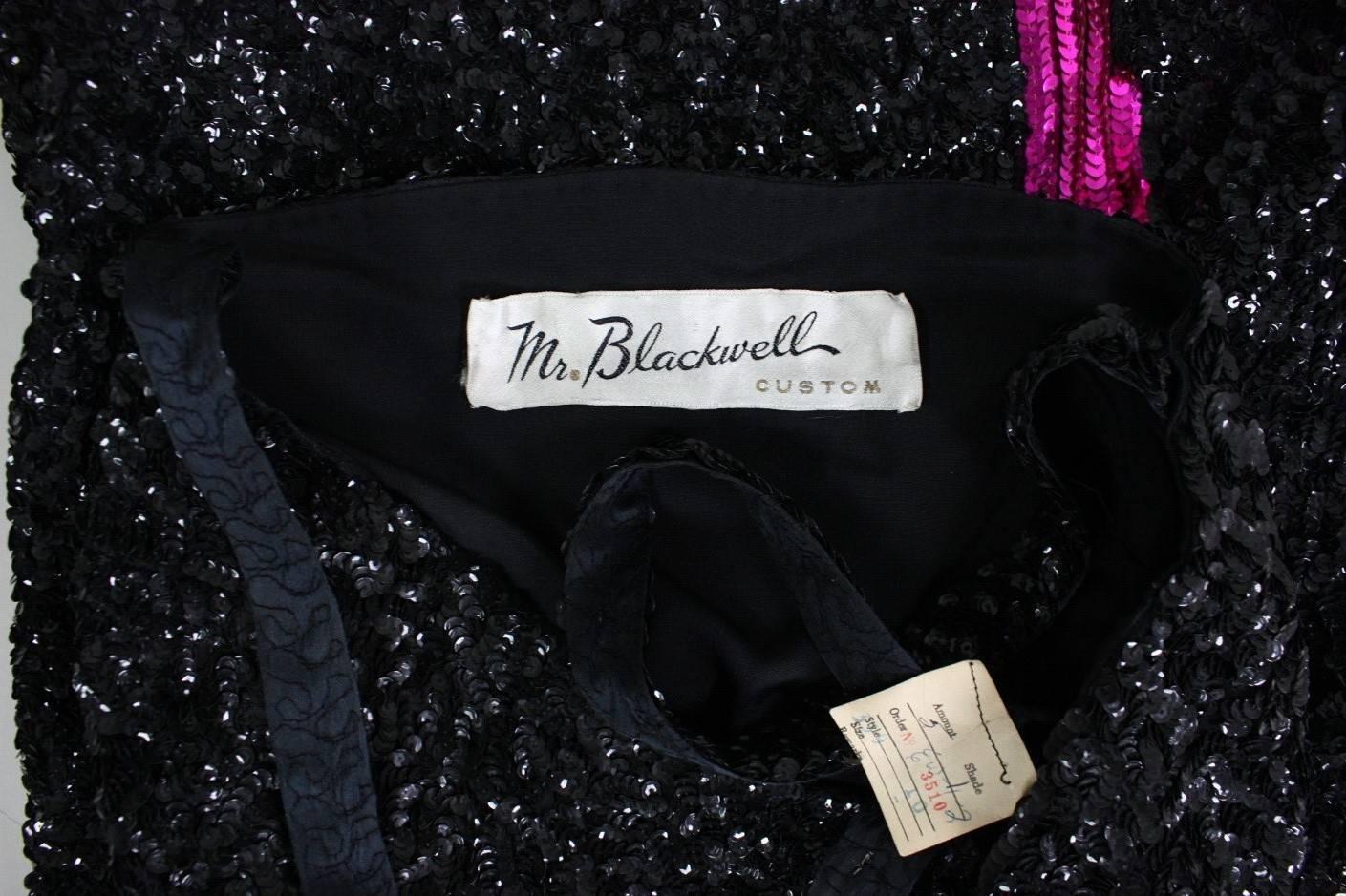 1950s Mr. Blackwell Black Sequined Bombshell Gown For Sale 4