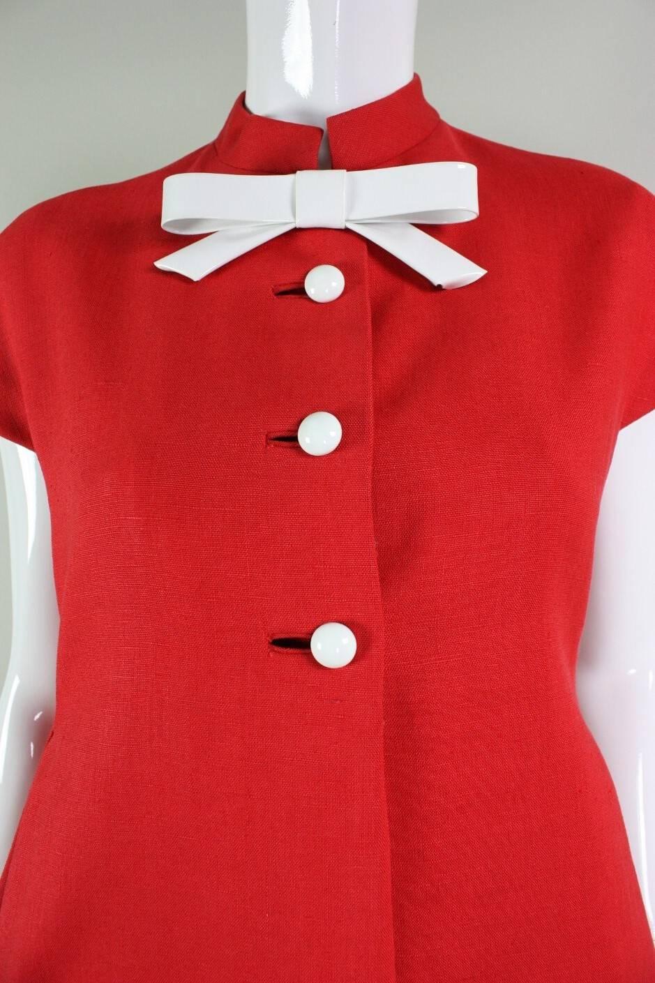 1960's Geoffrey Beene Red Linen Babydoll Dress 1