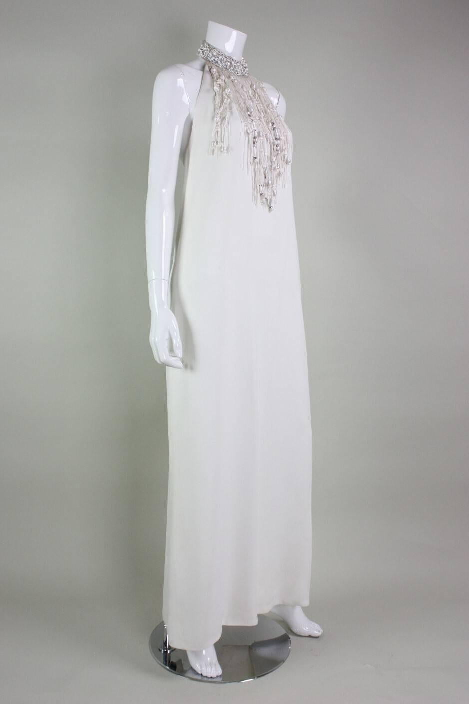 Vintage Valentino Halter Column Gown with Fringed Neckline In Excellent Condition In Los Angeles, CA