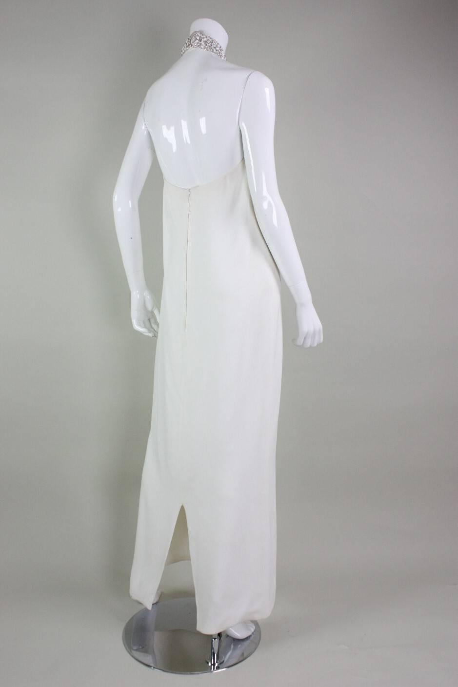 Women's Vintage Valentino Halter Column Gown with Fringed Neckline