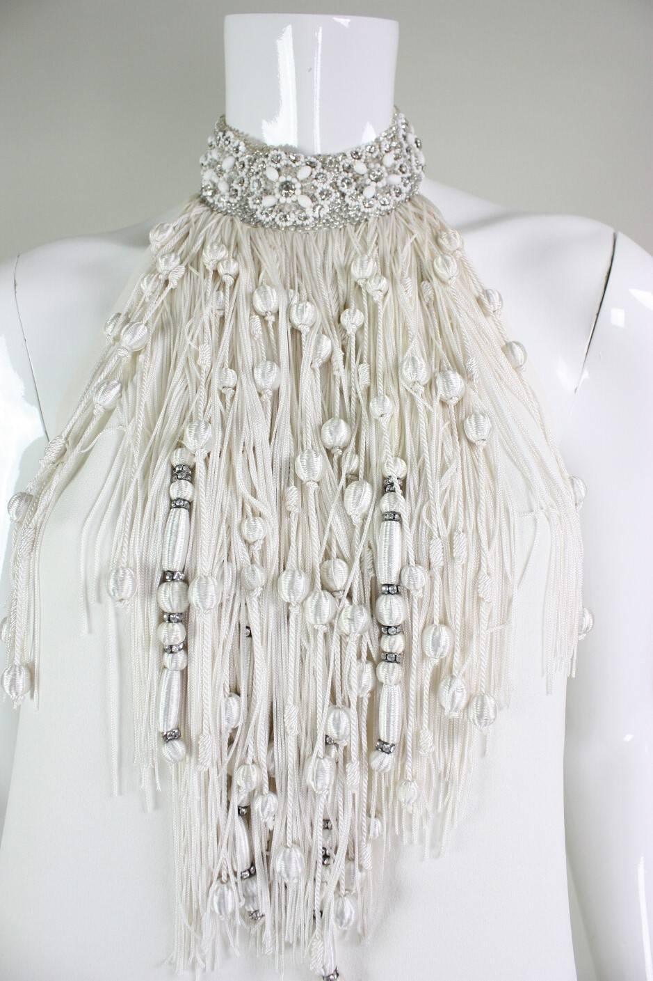 Vintage Valentino Halter Column Gown with Fringed Neckline 2