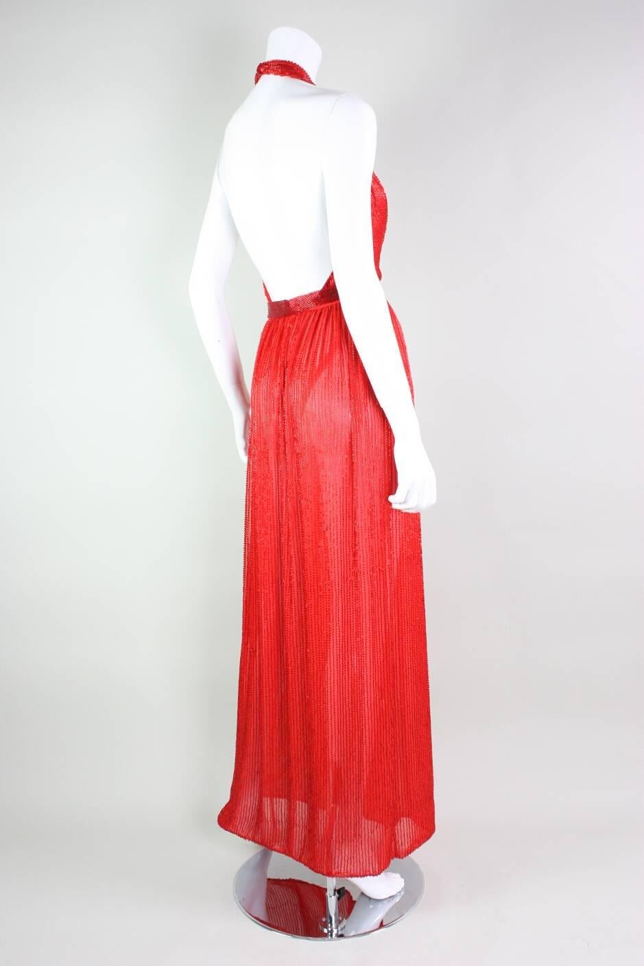 Women's 1970's Halston Beaded Halter Gown
